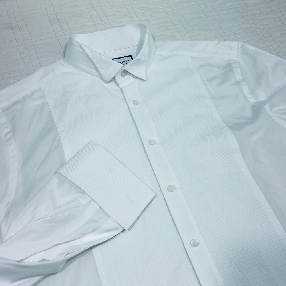 Charles Tyrwhitt Slim Fit Pique Bib Wing French Cuff Tuxedo Shirt White 16.5 35